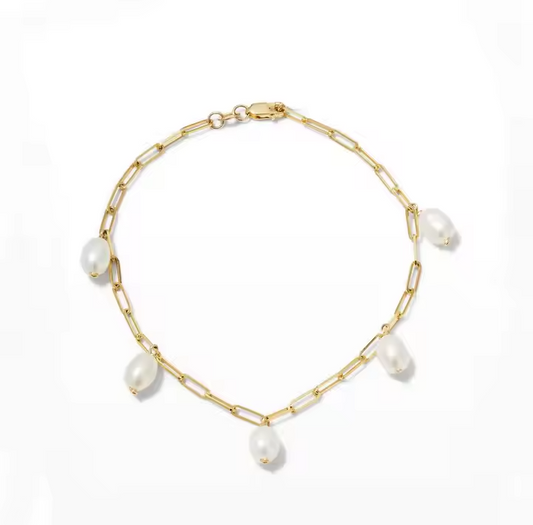 Jewelry Paper Clip Chain Real White Freshwater Pearl Bracelet